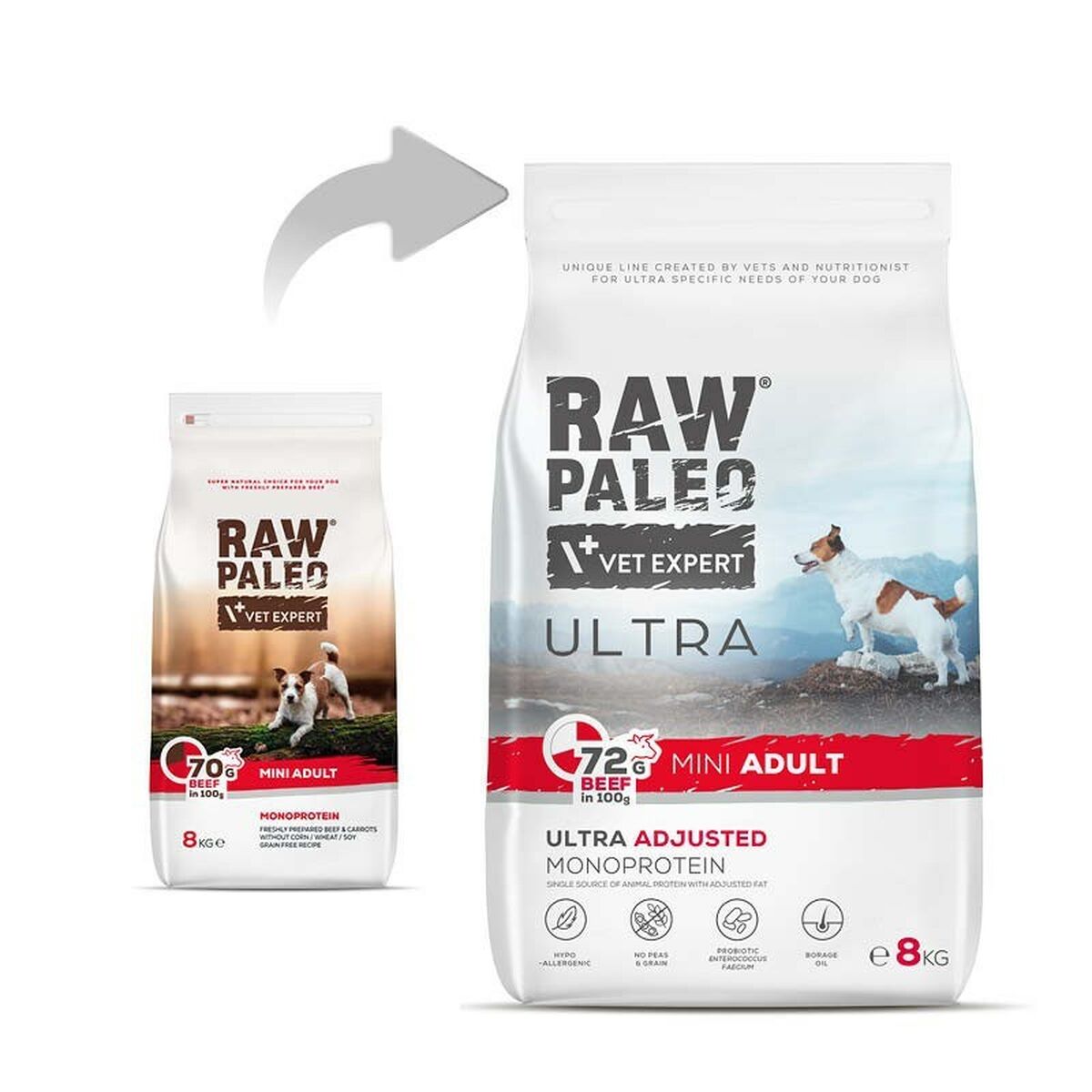 Foder VETEXPERT Raw Paleo Ultra Mini Adult Beef Oksekød 8 kg